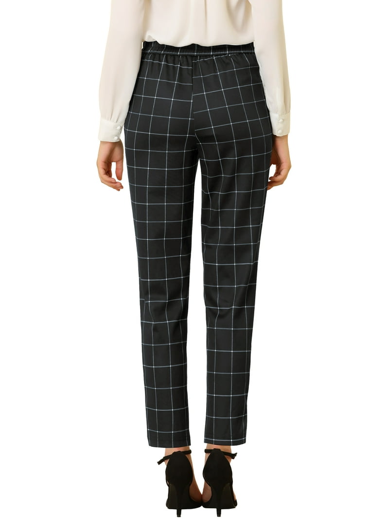 INSPIRE CHIC Women's Tartan Plaid Pants Elastic High Waist