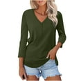 thumbnail image 2 of QIPOPIQ T-Shirts pour Femmes à Col en V à Manches 3/4 Hauts Unis Chemises Décontractées d'Été Liquidation, 2 of 6