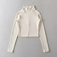 thumbnail image 2 of safuny Women's Stand Collar Crop Full Zip Tops Slim Lightweight Athletic Shirt with Thumb Holes Winter Warm bottoming Tops White _d L, 2 of 6