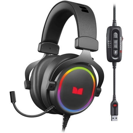 Monster Digital Alpha 7.1 RGB Illuminated Gaming Headset with 7.1 Surround Sound, Noise-Cancelling, Detachable Mic for PC Gaming