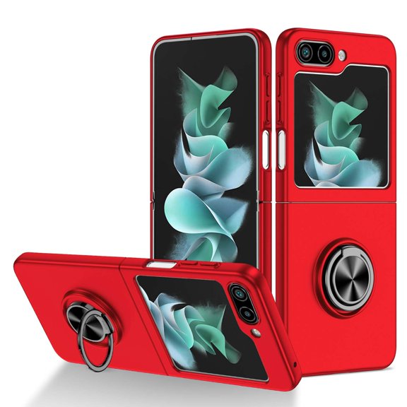 BEMZ Ultra Lightweight Slim Shockproof Protection Magnetic Metal Mount Stand Holder Cover (with LED Flashlight) Case for Samsung Galaxy Z Flip 5 - Red