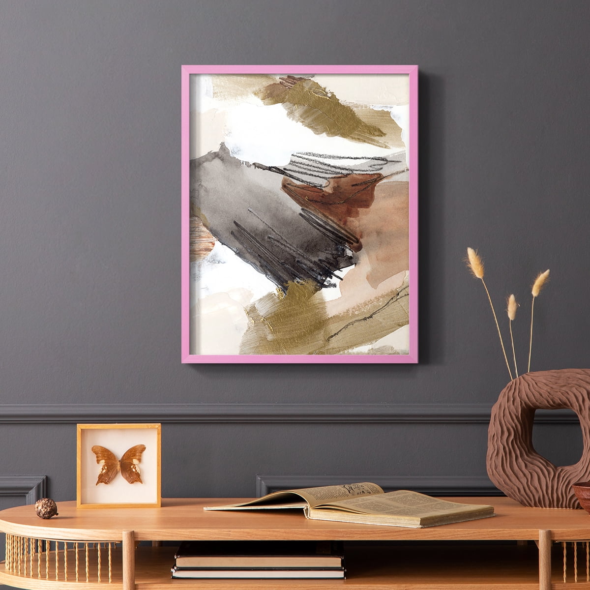 Antique Gold III Framed Print in Pink Solid Wood Framed Print No Nail Hanging