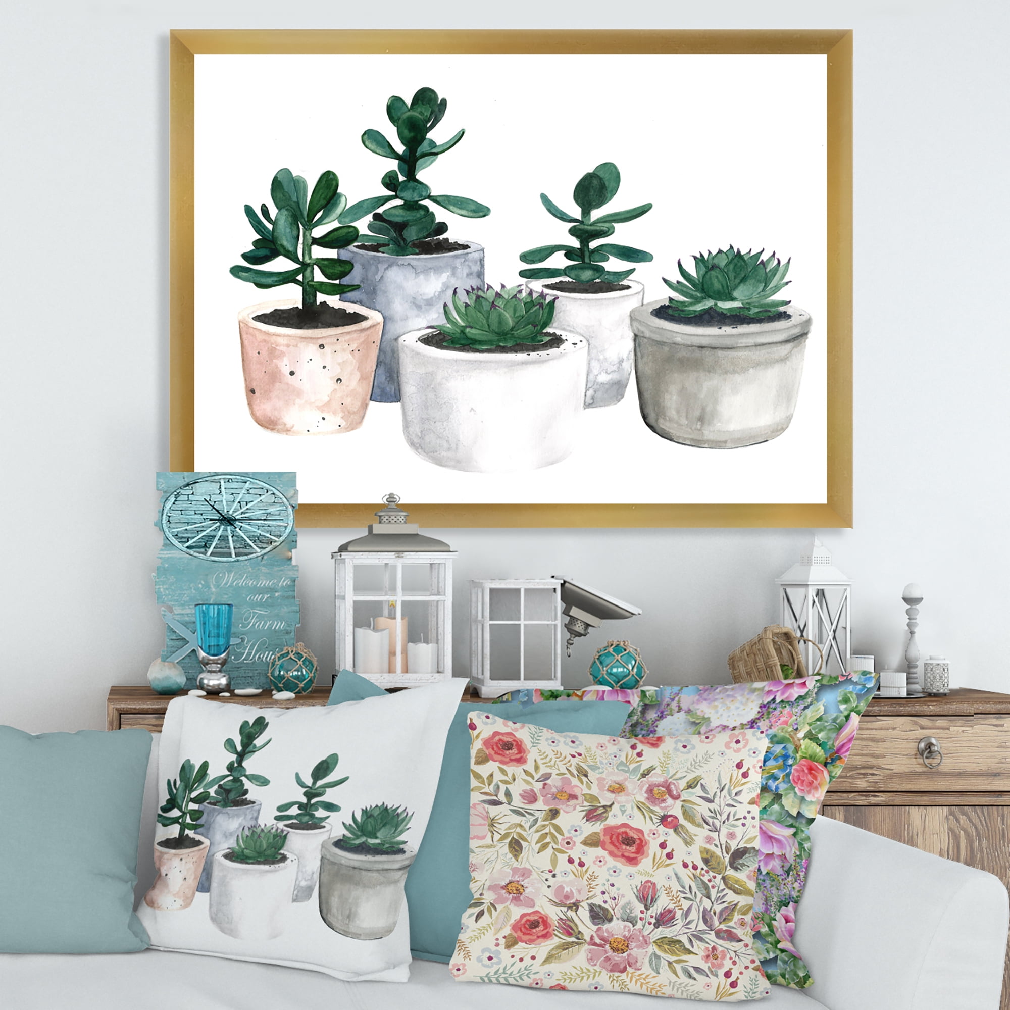Designart 'Succulent and Cactus House Plants VI' Farmhouse Framed Art Print