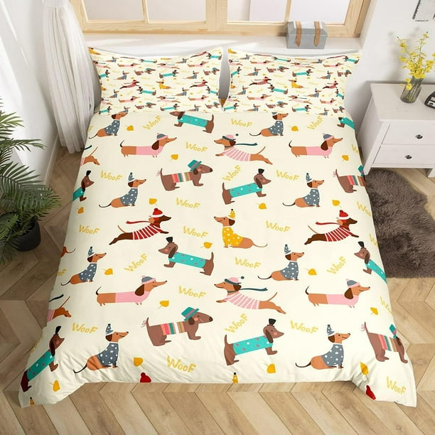 Cubierta Salchicha Perro Funda de edredón lindo cachorro juego de cama para niños adultos