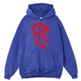 thumbnail image 3 of Sudadera con capucha vintage desgastada con estampado de dragón rojo personalizado para hombre, jersey holgado a la moda, 100 % algodón, ropa de hip hop, 3 of 5