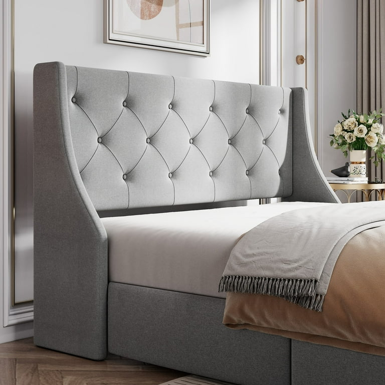 Amolife Full Size Bed Frame with 4 Drawers & Tufted Wingback