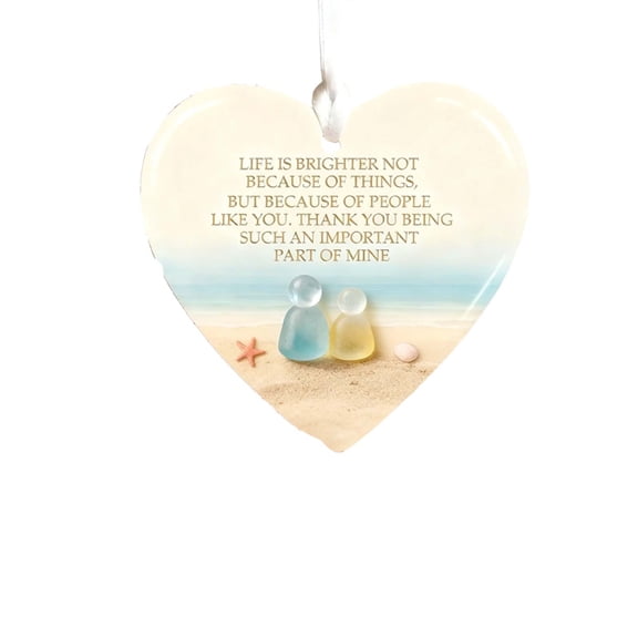 Uxgjfwu Heart Shaped Sea Glass Ornament, Friendship Theme Keepsake Decoration, Coastal Style Christmas Tree Pendant for Holiday Display
