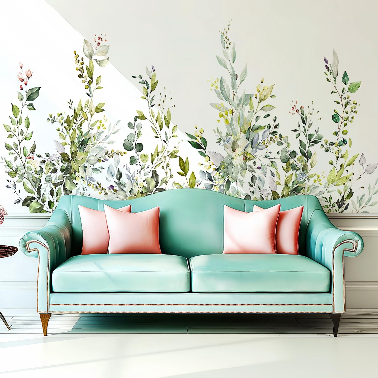 Green Plants Leaves Wall Decals Peel and Stick, Large Floral Flowers Wall Stickers, Removable Vine Home Decor Art for Bedroom Living Room Classroom Office