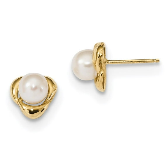 Primal Gold 14 Karat Yellow Gold 5-6mm White Button Freshwater Cultured Pearl Post Earrings