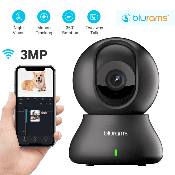 Security Camera 2k, Blurams Indoor Pet Monitor Dog Camera 360-degree, Baby Monitor Camera, Home Security Motion Tracking with 2-Way Audio, Night Vision, Works with Google Assistant and Alexa