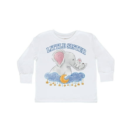 

Inktastic Little Sister Cute Elephants with Moon and Stars Gift Toddler Toddler Girl Long Sleeve T-Shirt