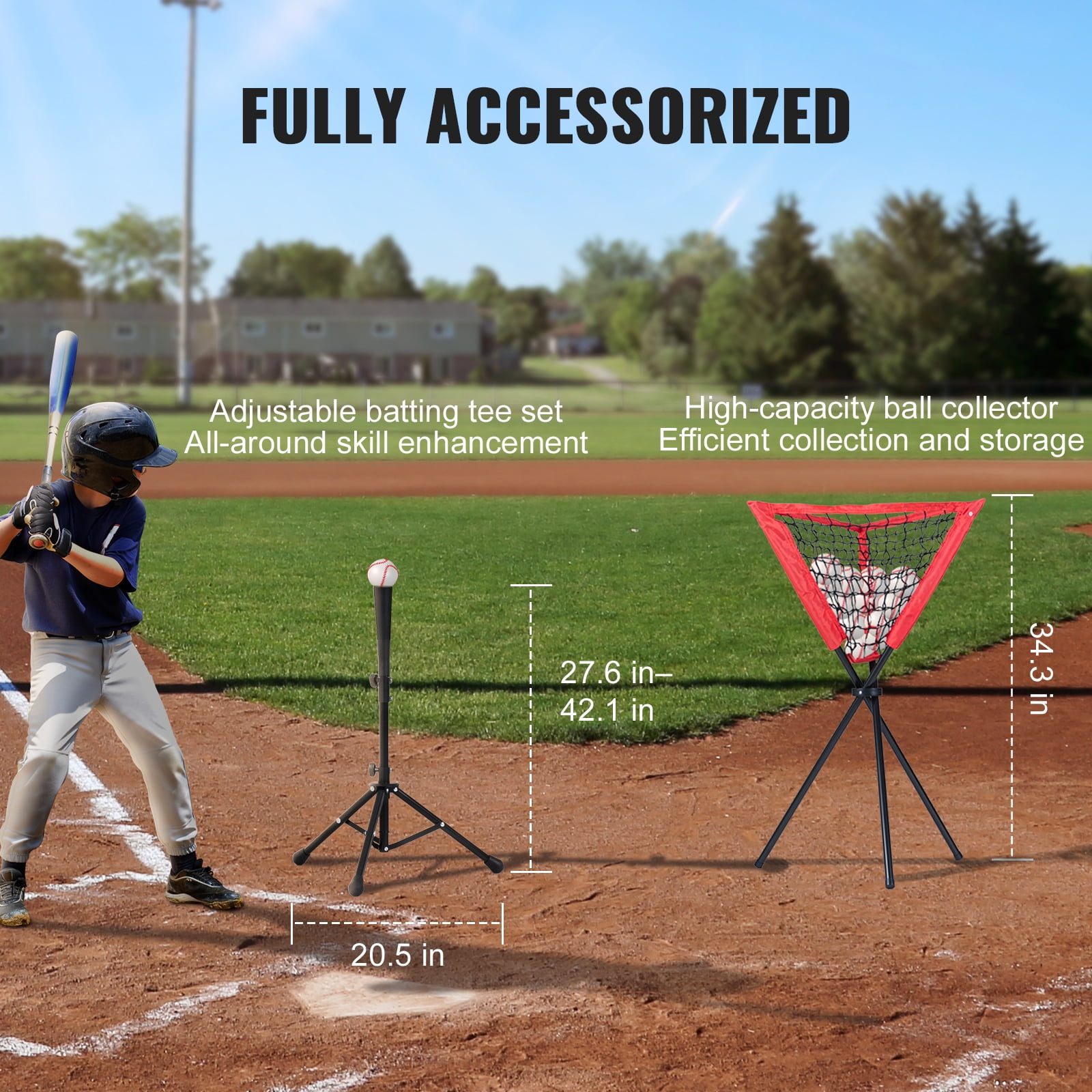 KFFKFF 7x7 ft Net for Baseball Softball Drills, Movable Training Mesh for Batting Catching Throwing, Backstop Gear with Arc Structure, Transport Sack, Target Area, 12 Spheres, Stand