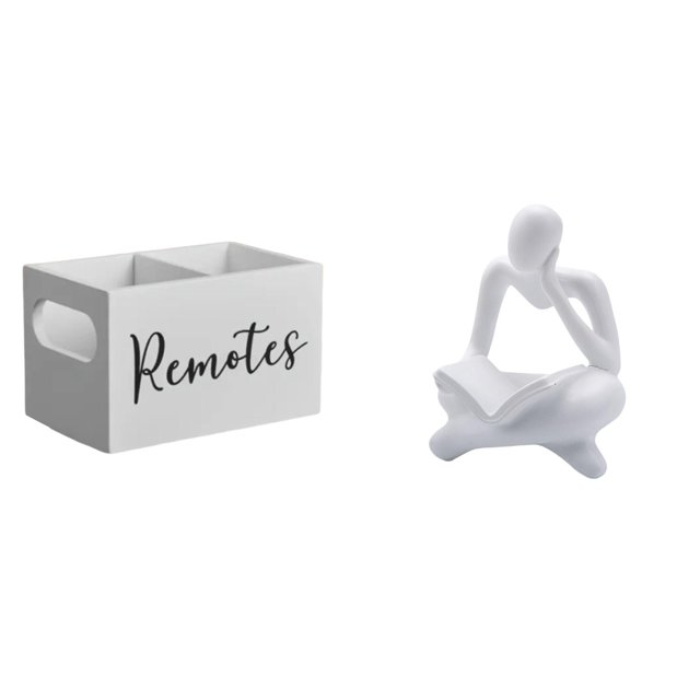 Organizador Remoto De Madera Retro Y Estatua De Pensador Abstracto Para Mesa, Mesita De Noche, Sofá, Oficina, Estantería, Decoración.