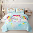 thumbnail image 2 of Erosebridal Cartoon Unicorn Girls Bed Spread Queen,Cute Rainbow Stars Print Queen Coverlet Set For Kids,3-Piece, 2 of 7