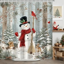 Christmas Snowman Shower Curtain Winter Snow Scene Red Bird Shower Curtain for Christmas Holiday Bathroom Decor Waterproof Fabric Winter Farmhouse Bath Curtain, 60x72 Inch