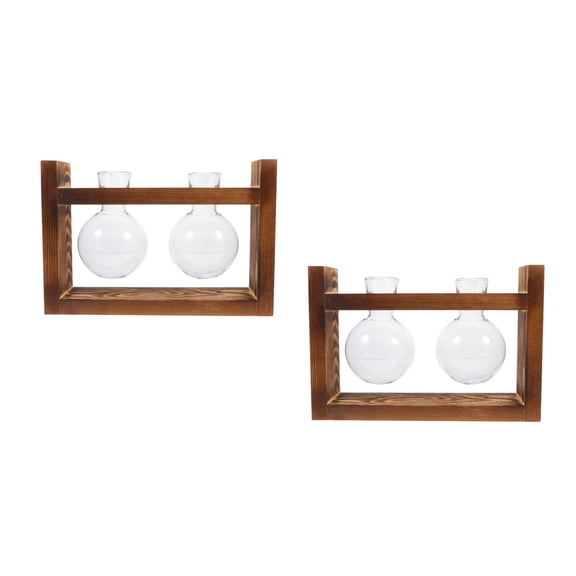 LABRIMP Plant Glass Wooden Stand Light Brown Wood Glass Table Decoration for Home 2Sets