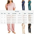 thumbnail image 3 of LYEAA Plaid Pajama Set for Women Solid V Neck Short Sleeve Pullover Top and Pant Pullover Sleepwear Breathable Loungewear, 3 of 8