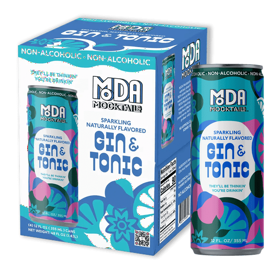 MODA Mocktails Non-Alcoholic Sparkling Gin & Tonic, 4 Pack, 12 fl oz Slender Aluminum Cans