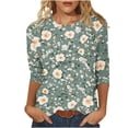 thumbnail image 2 of JTZGDY Boho Floral Tops for Women Plus Size Trendy Fall 3/4 Length Sleeve Crewneck Printed T-Shirts Loose Lightweight Dressy Casual Graphic Tunic Blouse, 2 of 6