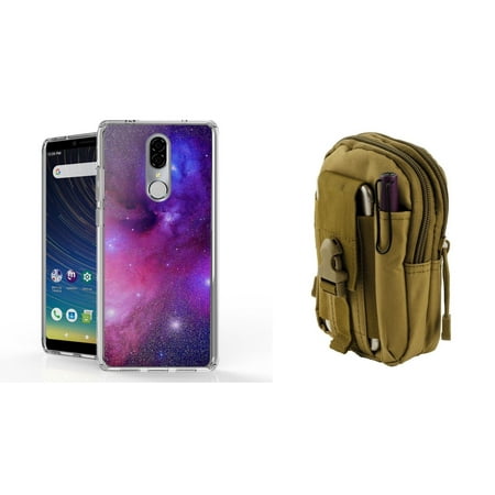 BC AquaFlex Series Compatible with Coolpad Legacy (2019) Case Bundle: Slim Reinforced Shockproof TPU Cover (Nebula), Tactical MOLLE Organizer Travel Pouch (Khaki) and Atom