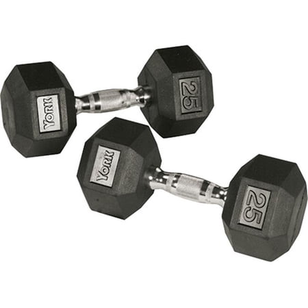 York Barbell Rubber Hex Dumbbell with Chrome Ergo Handle - 85 lbs