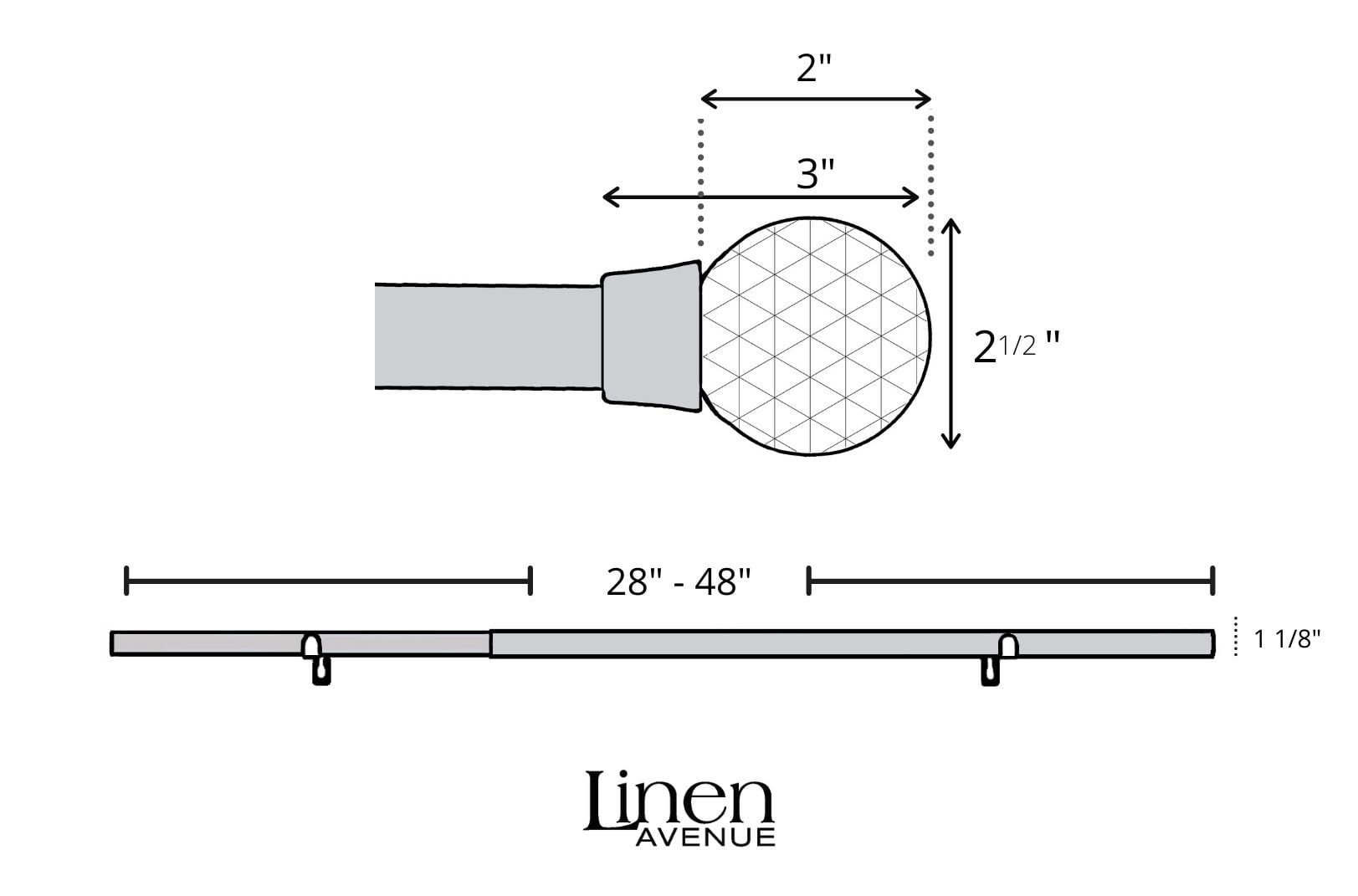 Linen Avenue Faceted Acrylic Single Window Curtain Rod Set, 28 to 48-inch, Brass