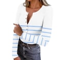thumbnail image 2 of Yourumao Ribbed Knit Tops for Women Striped Half Button Henley Shirts Fitted Long Sleeve Blouses Spring Summer Tshirts, 2 of 9