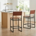 thumbnail image 3 of CHITA 24" Faux Leather Bar Stools Counter Height with Sling-style Back & Metal Base, Adjustable Height, Brown, 3 of 16