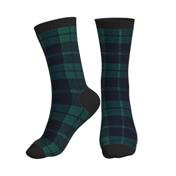 Women's Men's Deep Blue & Green Plaid Colorful Novelty Pattern Crew Athletic Socks