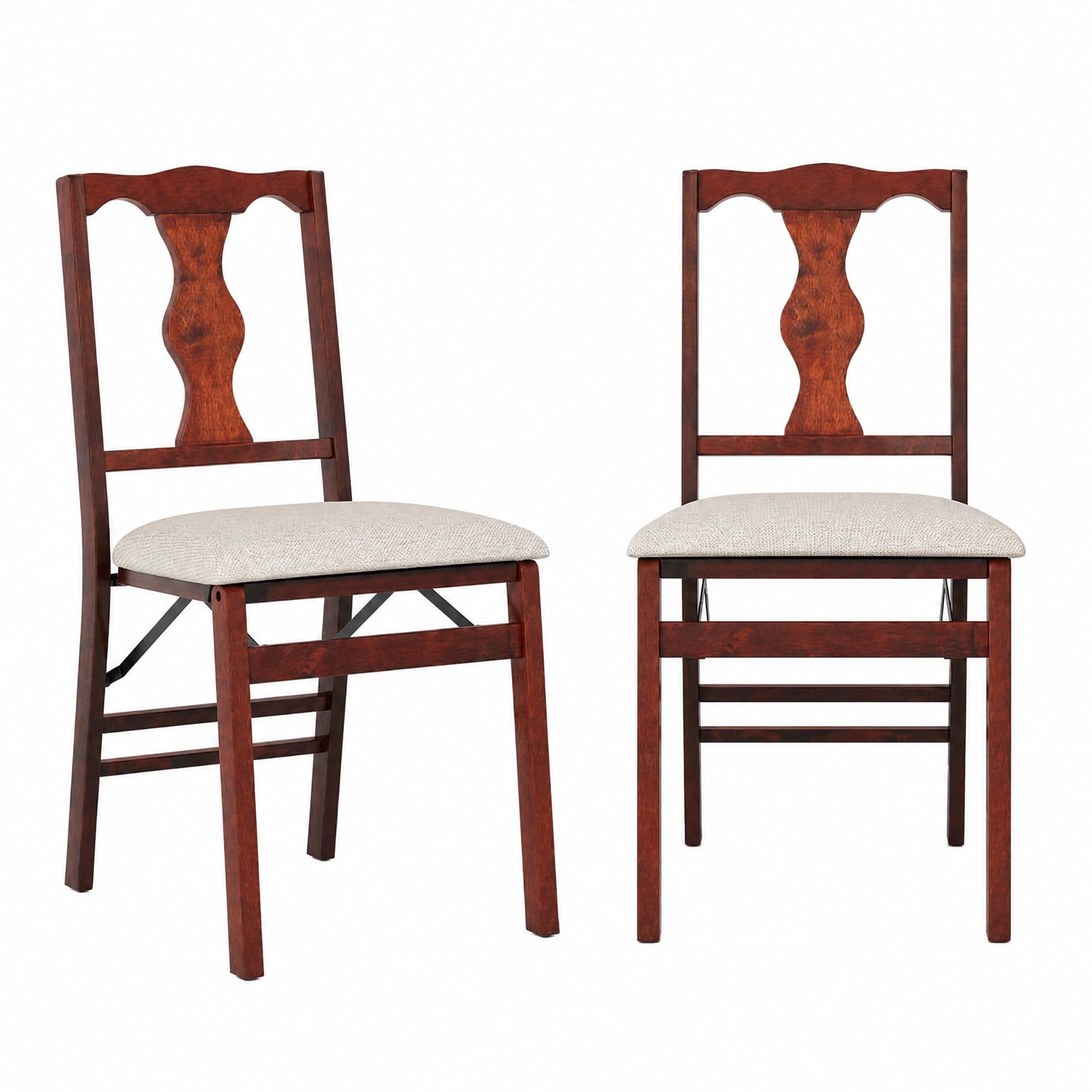 Furnibear Folding Chairs Set of 2 Upholstered Dining Chairs with Comfy Padded Seats for Kitchen Dining Room Living Room Home, Brown