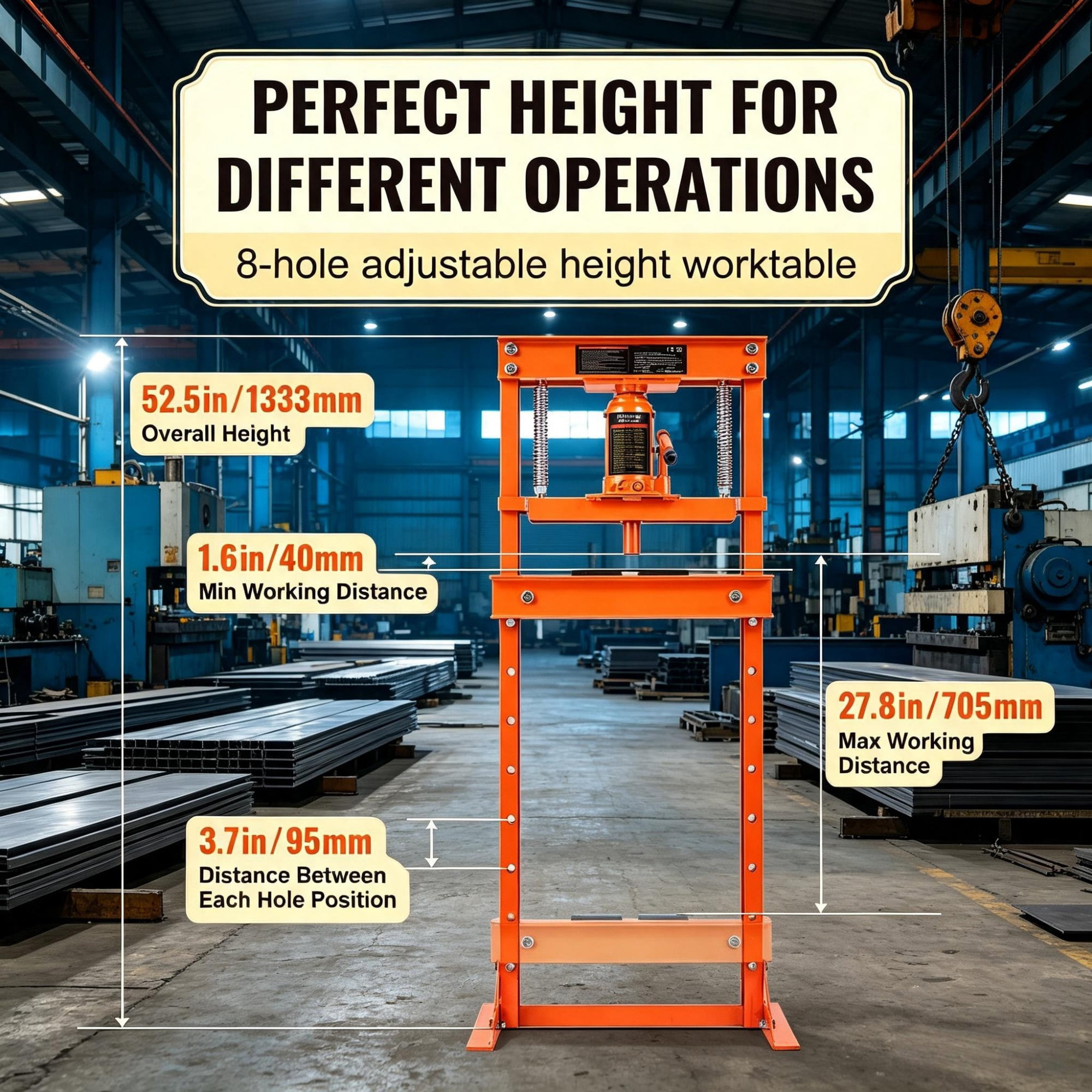 12 Ton H-Frame Hydraulic Shop Press, Adjustable Floor Press with Plates for Garage & Workshop