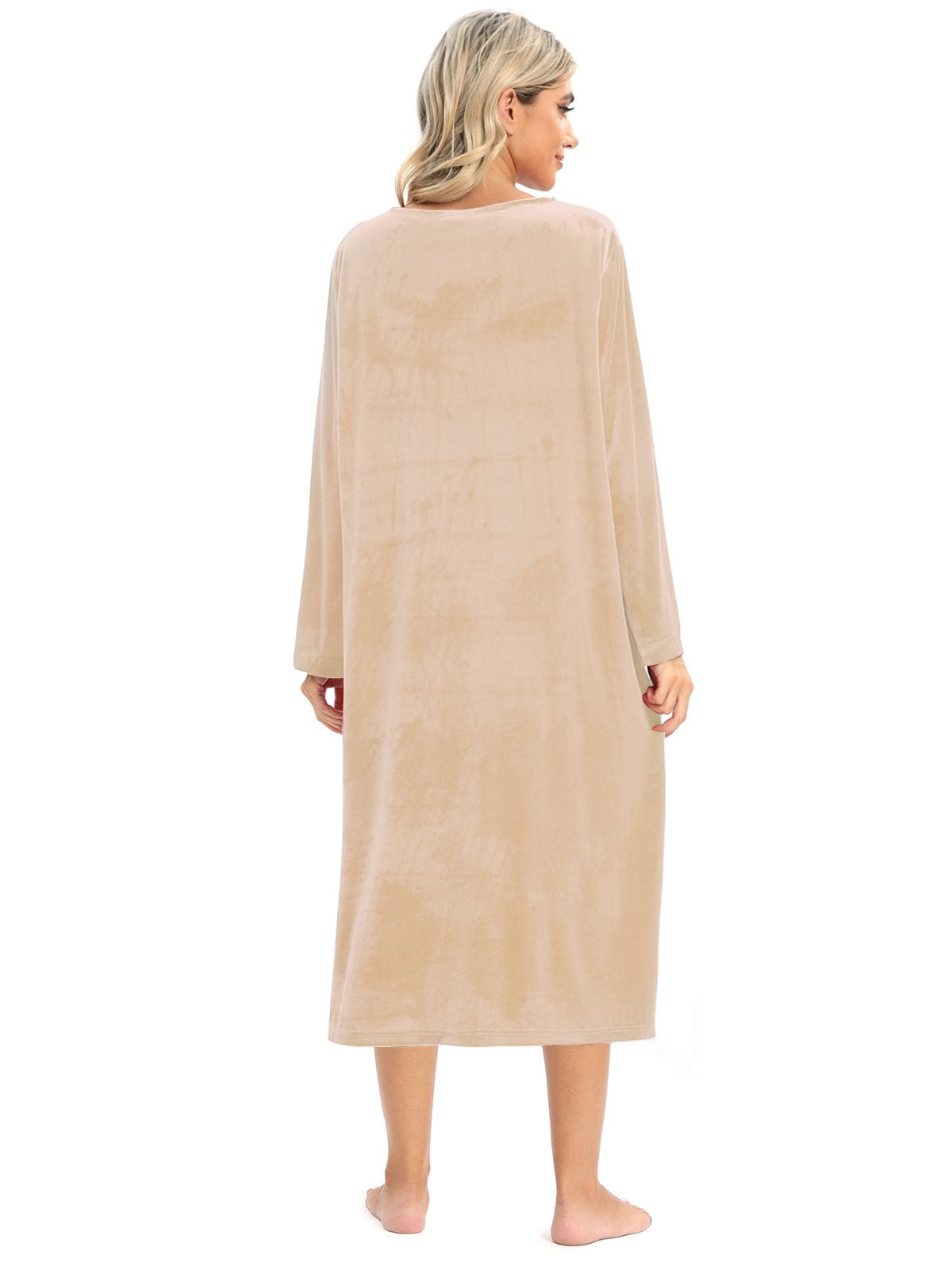 Women Wi Warm Loose Nightgown Ankle Length Long Sleeves Velvet