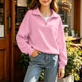 thumbnail image 6 of Cethrio Girls Collared Sweatshirts Size 14-16, Long Sleeve Casual Half-zip Crew Neck Fall Tops Pink, 6 of 8