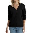 thumbnail image 3 of QUALFORT Women's 100% Cotton Lightweight Button-Front Cardigan Sweater, V-Neck Long Sleeve Knit,Black L, 3 of 8