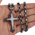 thumbnail image 2 of Mens Byzantine Box Stainless Steel Cross Pendant Necklace Chain 24inch Silver Black Color, 2 of 4