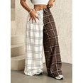 thumbnail image 4 of Women's Plaid Collared Wide Leg Pants, Elastic Waist Loose Fit Draped Palazzo Trousers for Everyday, Vacation & Casual Wear, 4 of 5