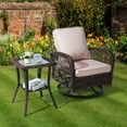 thumbnail image 3 of YYAo Patterned Glass Top Brown Rattan Rattan Side Table, 3 of 15
