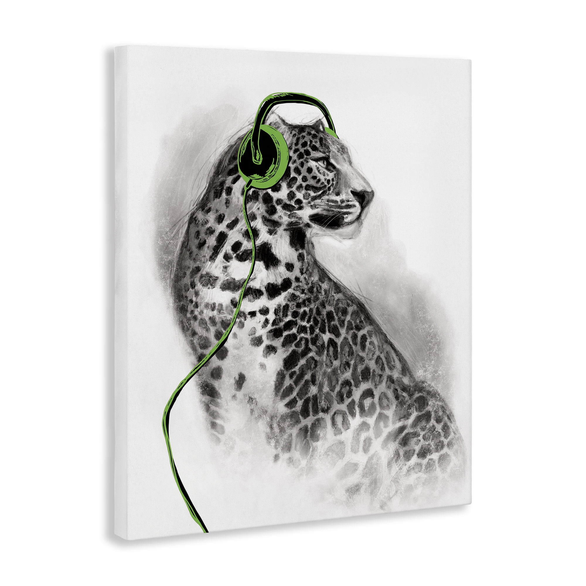 Stupell Industries Cheetah with Headphones Animals & Insects Painting Gallery Wrapped Canvas Art Print Wall Art, 30 x 40