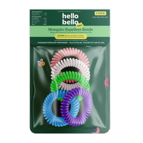 Hello Bello Kids Mosquito Bands with Natural Plant-Based Oils, One Size Fits All, 5 Pack