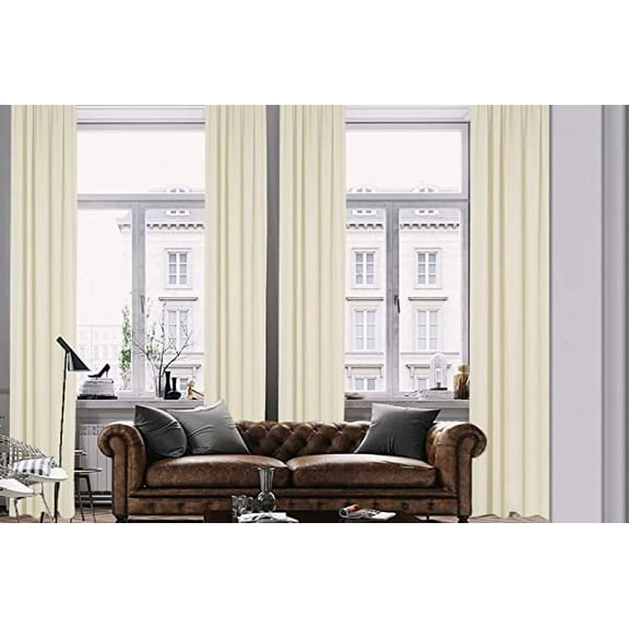 3S Brother's Home Decorative Ecru Curtains Extra Wide Extra Long Luxury Colors Linen Look Custom Made 5-25 Feet Made in Turkey Hang Back Tab ( 1 Panel ) Home Décor (100"Wx120"L)