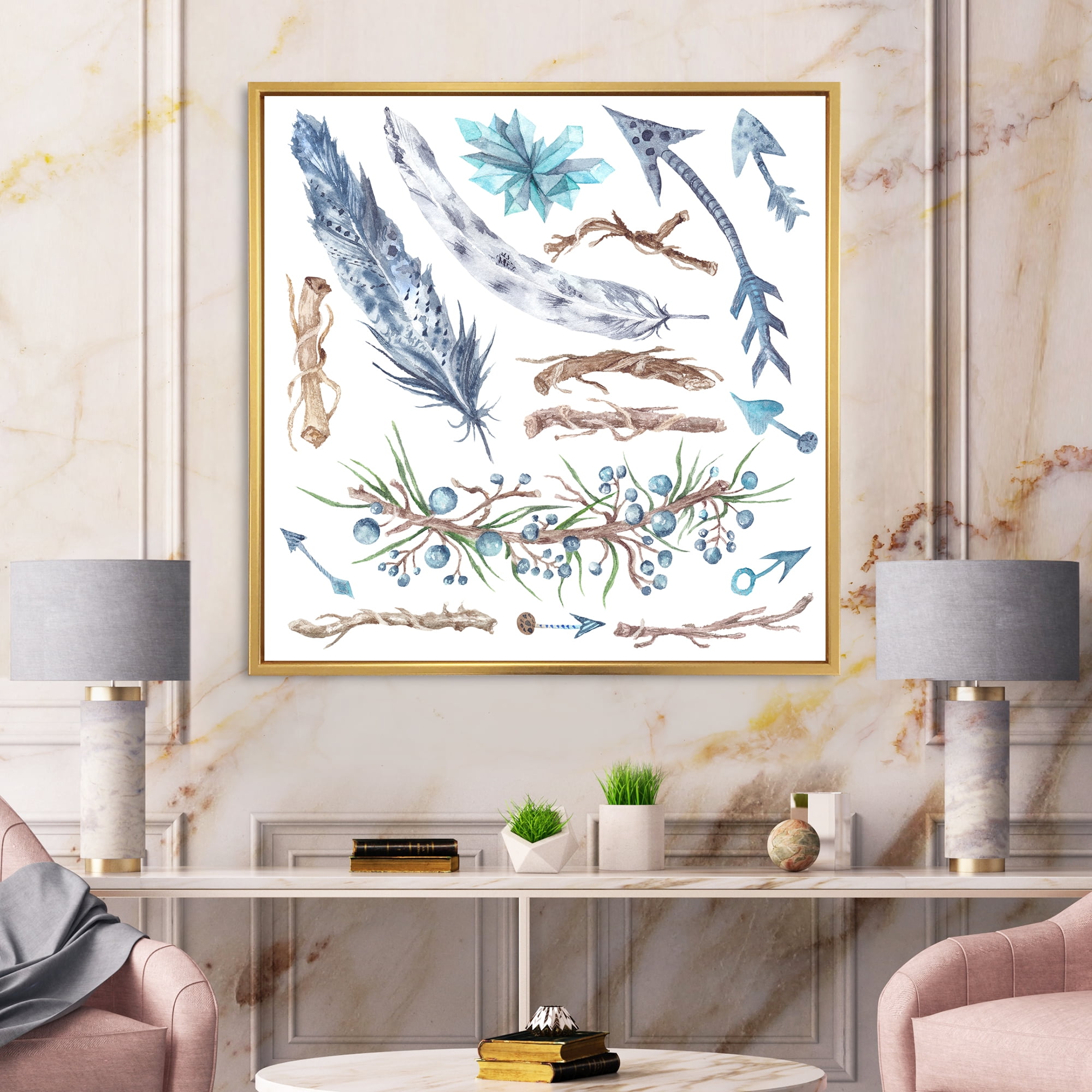 Designart 'Tribal Forest Elements' Bohemian & Eclectic Framed Canvas Wall Art Print