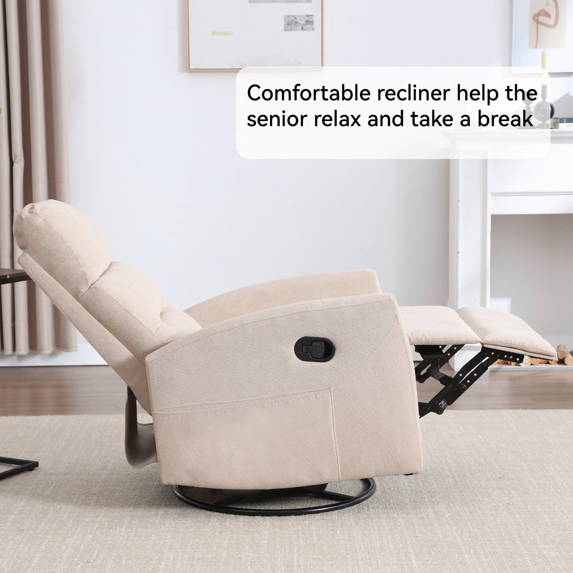 Manual Recliner Chair for Living Room,Swivel Recliner Chair with Footrest,Beige