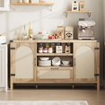 thumbnail image 2 of EastVita 59.1 inch Rattan Buffet Cabinet with Storage Boho Farmhouse Sideboard with Adjustable Shelves Drawer Doors Kitchen Coffee Bar Cabinet Oak, 2 of 7