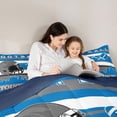 thumbnail image 4 of Manfei Blue Grey Helmet Bedding Comforter Set 7 Pieces for Teen, Eat Sleep Football Rugby Full Bedding Set, Modern Sports City Print Reversible Fitted Sheet Flat Sheet, Lightweight Room Decor, 4 of 7
