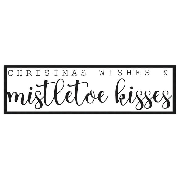 Christmas Wishes and Mistletoe Kisses 11.5" x 41.5" Framed Christmas Wall Decor  Sign Poster in a