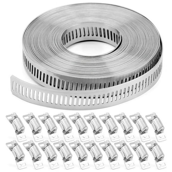 Hose Clamps 20FT Metal Strap 20 Fasteners DIY Cut-to-Fit Band