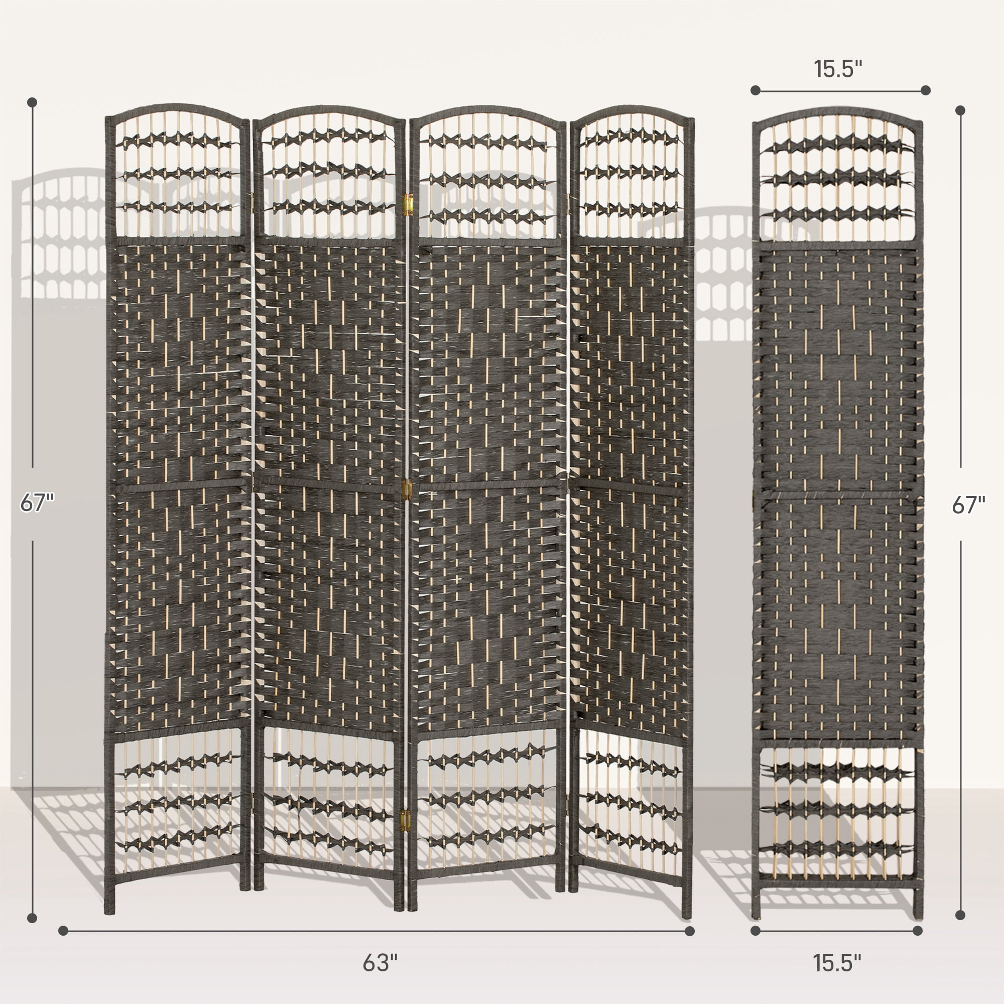 HOMCOM 4 Panel Room Divider, Folding Privacy Screen, 5.6' Room Separator, Wave Fiber Freestanding Partition Wall Divider, Dark Gray