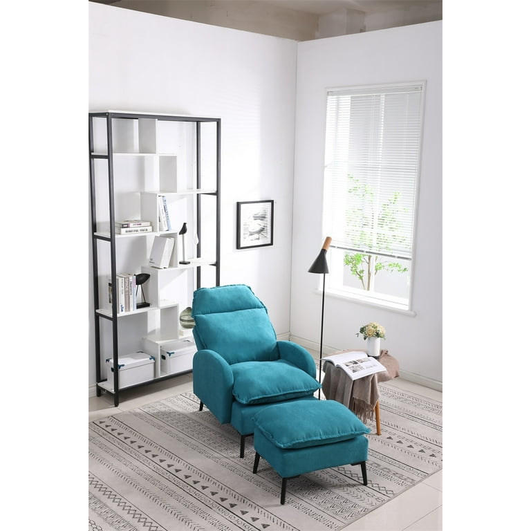 Overstuffed Accent Chair with Ottoman 3 Angles Adjustable Backrest