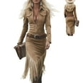 thumbnail image 3 of 2025 Women's Western Cowgirl Suede Dress Vintage Long Sleeve Slim Fit Fringe Dress Formal Dresses with Lapel and Zip, 3 of 7