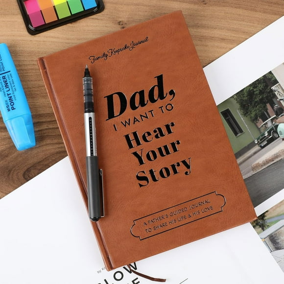 Papa Je Veux Entendre Ton Histoire : Cuir pour Cadeau de Fête des Pères, Couverture Rigide Enveloppée, Bords Dorés, Marque-Page Ruban, un Journal Guidé pour Père afin de Partager Sa Vie et Son Amour